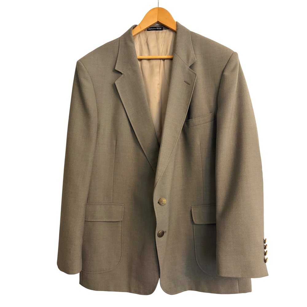 Arnold Palmer Executive Collection Blazer‎ Taupe Brown Gold Crest Buttons 46R